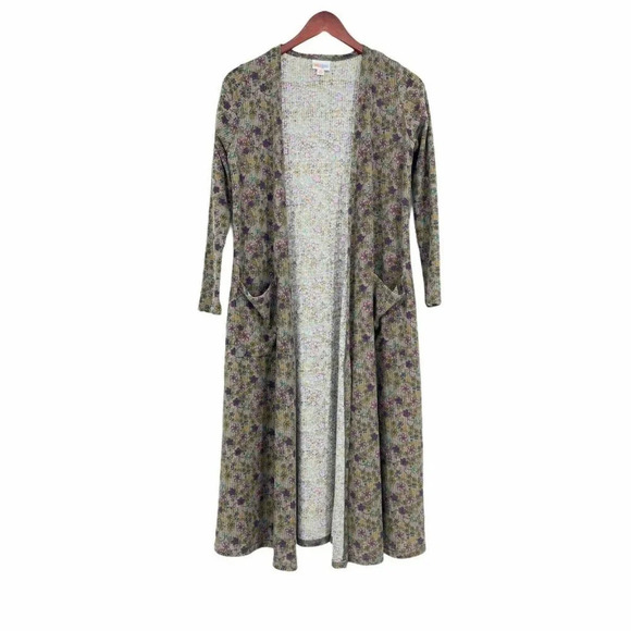 LuLaRoe Sweaters - Lularoe Sweater Coat Women's Sz XS Midi Open Front Cardigan Knit Floral Purple